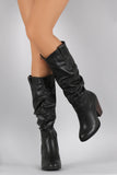 Round Toe Slouchy Chunky Heeled Knee High Boots