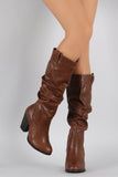 Round Toe Slouchy Chunky Heeled Knee High Boots