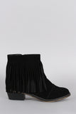 Breckelle Suede Fringe Round Toe Cowgirl Ankle Boots