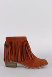 Breckelle Suede Fringe Round Toe Cowgirl Ankle Boots