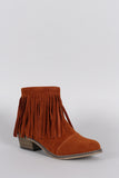 Breckelle Suede Fringe Round Toe Cowgirl Ankle Boots