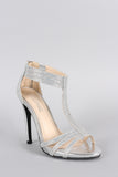 Anne Michelle Glitter Rhinestone T-Strap Stiletto Heel