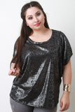 Metallic-Brushed Round Neck Dolman Sleeves Top