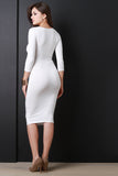 Lace Up Long Sleeve Midi Dress
