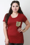 Sequin Pocket Ribbed Jersey Tee