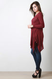 V-Neck Handkerchief Hem Long Sleeve Top