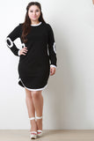 O Patch Trim Long Sleeve Dress