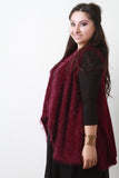 Back Contrast Knit Sleeveless Drape Faux Fur Vest