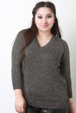 Metallic Knit V-Neck Long Sleeves Fitted Sweater Top