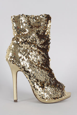 Liliana Sequin Slouchy Peep Toe Stiletto Ankle Boots