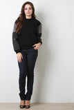 Banded Shearling Mixed Materials Sweatshirt Top