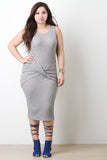 Twisted Marled Loose Ribbed Knit Sleeveless Bodycon Midi Dress