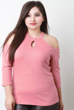 Ribbed Cold Shoulder Keyhole Top