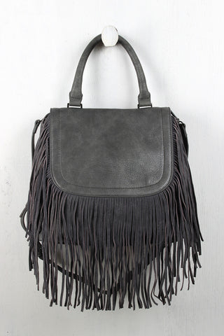 Suede Fringe Flap Handbag