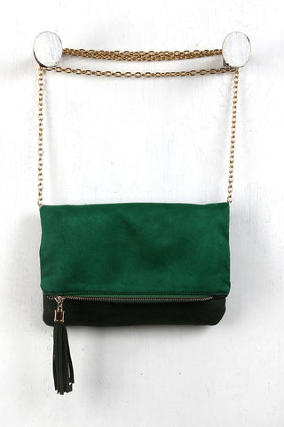 Two-Tone Faux Suede Flap Clutch