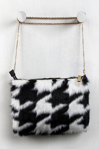 Houndstooth Faux Fur Clutch