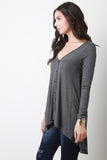 High Low Button Up Ribbed Knit Top