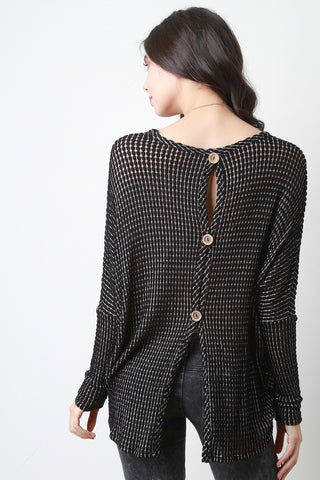 Loose Knit Button-Up Back Top