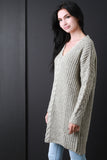 V-Neck Cable Knit Sleeves Long Sweater