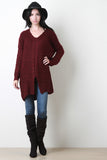 V-Neck Cable Knit Sleeves Long Sweater