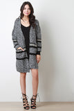 Melange Knit Mid Stripe Open Front Cardigan