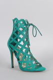 Liliana Suede Caged Intricate Laser-Cut Lace Up Heel