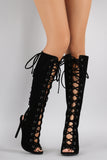 Shoe Republic LA Front-Back Corset Lace Up Knee High Heel