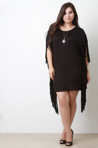 Jersey Knit Side Fringe Dress