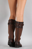 Perforated Trim Quilted Back Riding Knee High Boots