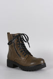 Combat Lace Up Round Toe Lug Sole Ankle Boots