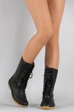 Round Toe Lace Up Duck Mid Calf Boots