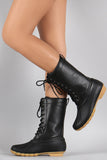 Round Toe Lace Up Duck Mid Calf Boots