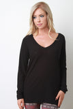 V-Neck Pocket Long Sleeves Casual Top