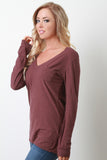 V-Neck Pocket Long Sleeves Casual Top