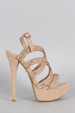 Anne Michelle Rhinestone Strappy Open Toe Platform Heel