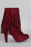 Breckelle Braided Layered Fringe Almond Toe Heeled Booties