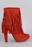 Breckelle Braided Layered Fringe Almond Toe Heeled Booties