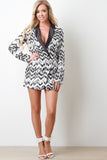 Contrast Notched Collar Geometric Pattern Tuxedo Romper