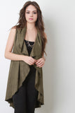 Vegan Suede Draped Open Front Vest