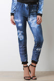 Distressed Denim Print Jogger Pants