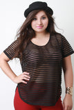 Semi-Sheer Stripe Mesh Tee