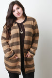 Structured Striped Open Front Cardigan