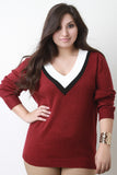 Tri-Tone V-Neck Student Sweater Top