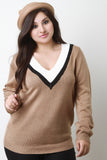 Tri-Tone V-Neck Student Sweater Top