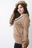 Tri-Tone V-Neck Student Sweater Top