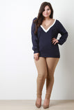 Tri-Tone V-Neck Student Sweater Top