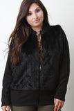 Fur And Ribbed Knit Zip-Up Jacket