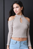 Cold Shoulder Mock Neck Crop Top