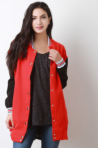 Long Button-Up Letterman Jacket