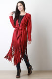 Suede Long Fringe Belted Trench Coat